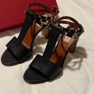 Valentino Black and Gold Studded Heels